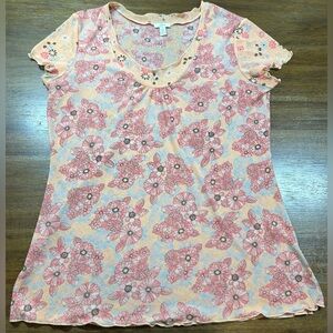 J. Jill Orange Floral Sheer Lightweight Size L Blouse